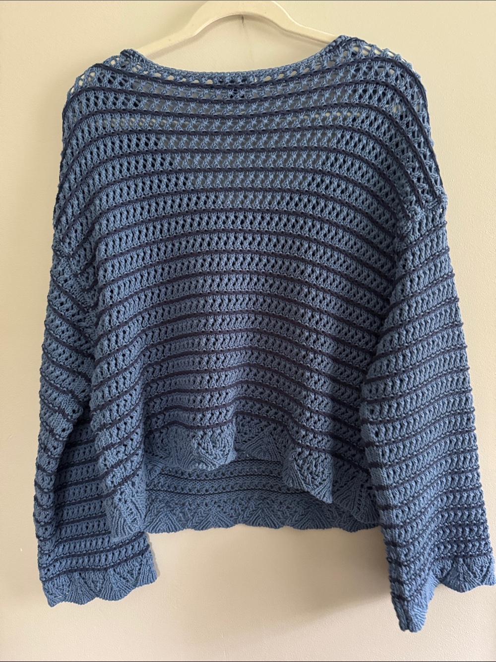 American Eagle Outfitters Blue Crochet Scoop Neck Sweater - Picture 3 of 4